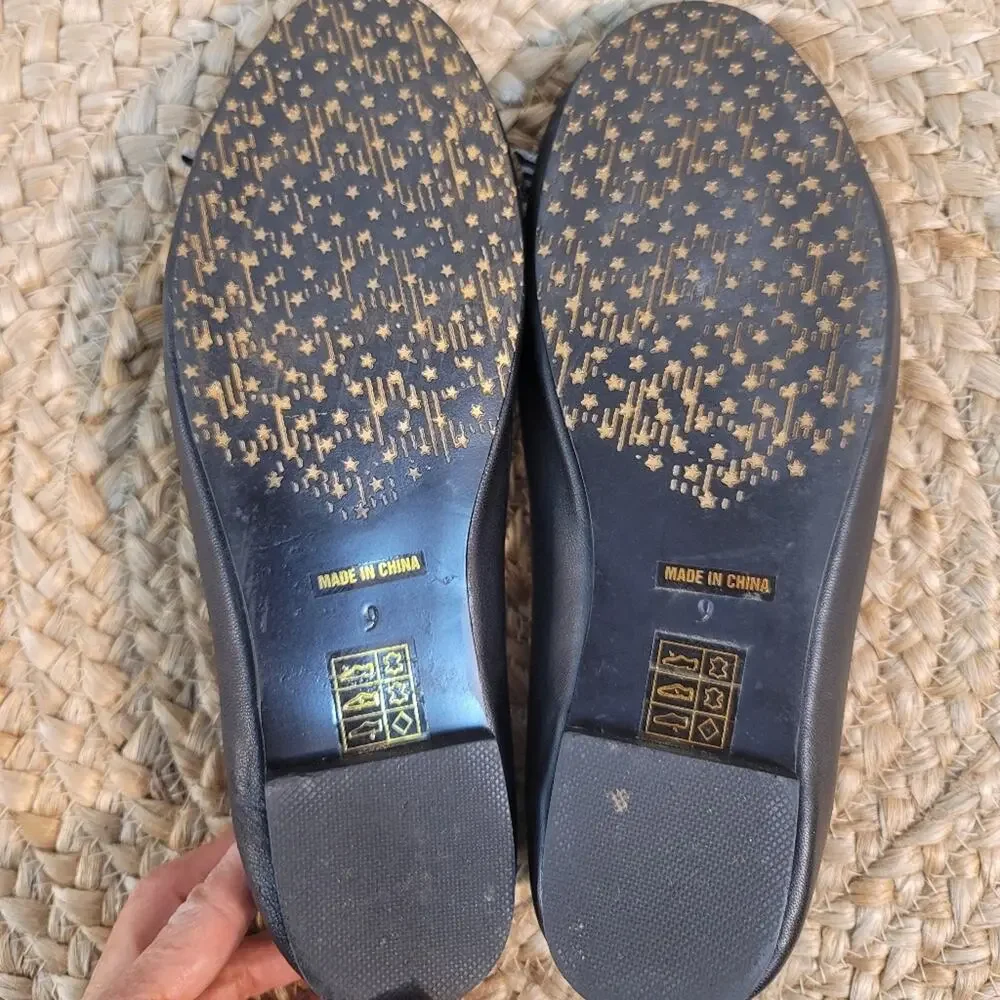 MIZ MOOZ by Gazith Navy Blue Vegan Leather Striped Bow Ballet Flats Round Toe 9 - Picture 10 of 12